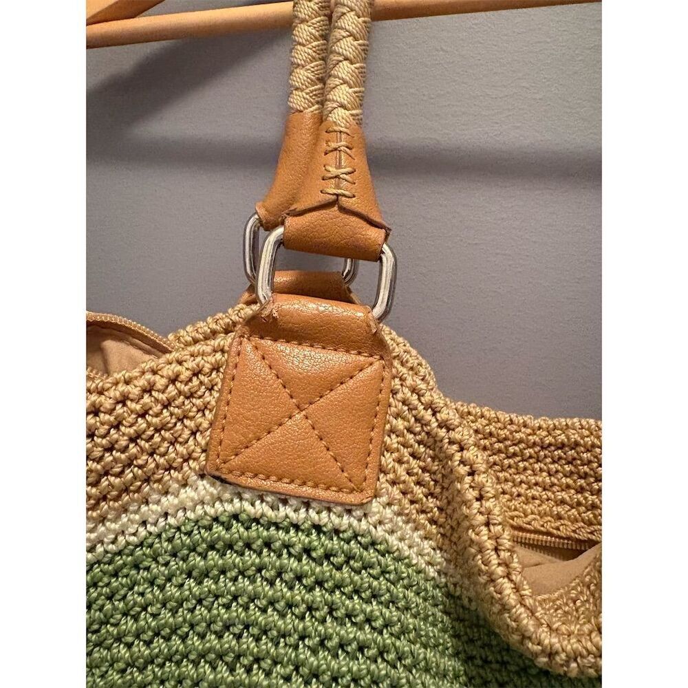 The Sak Women's Green Tan Crochet Shoulder Bag Tote - Picture 3 of 11